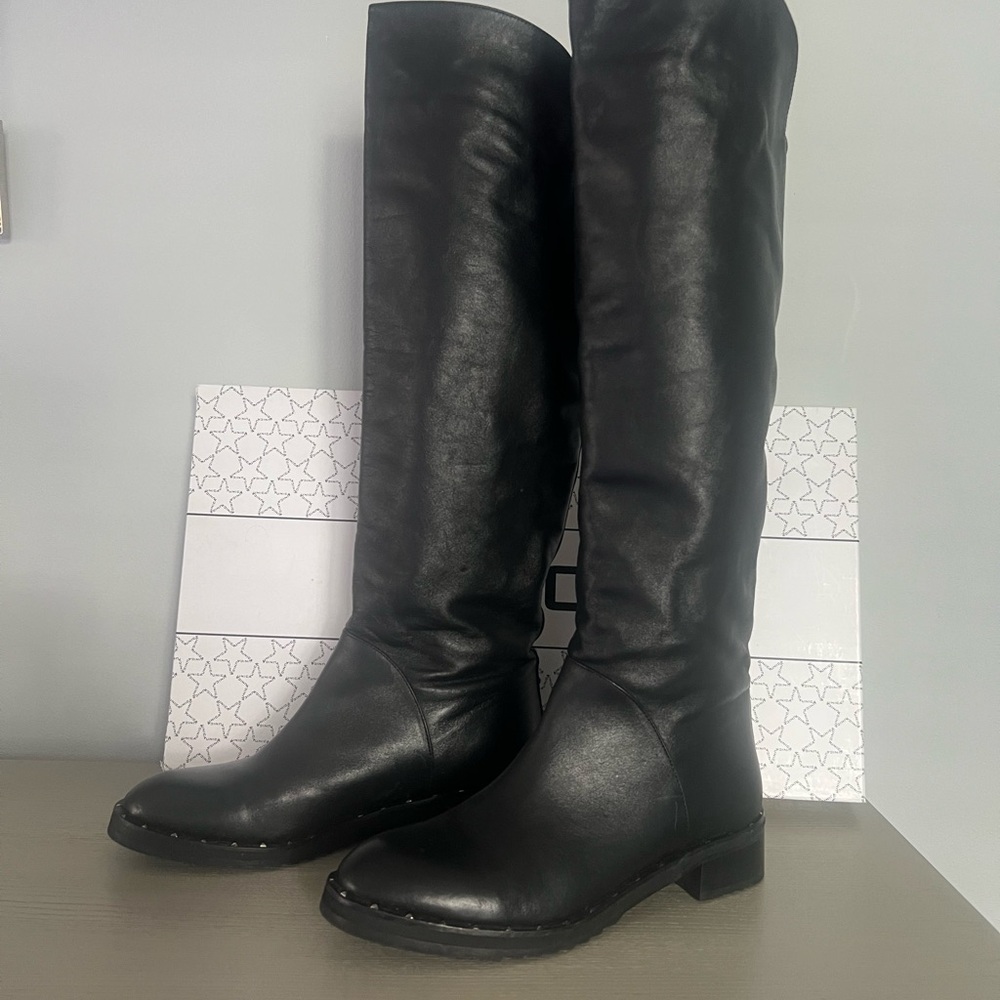 Elegant Black Over the Knee Boots original leather, warm, soft  line inside 10